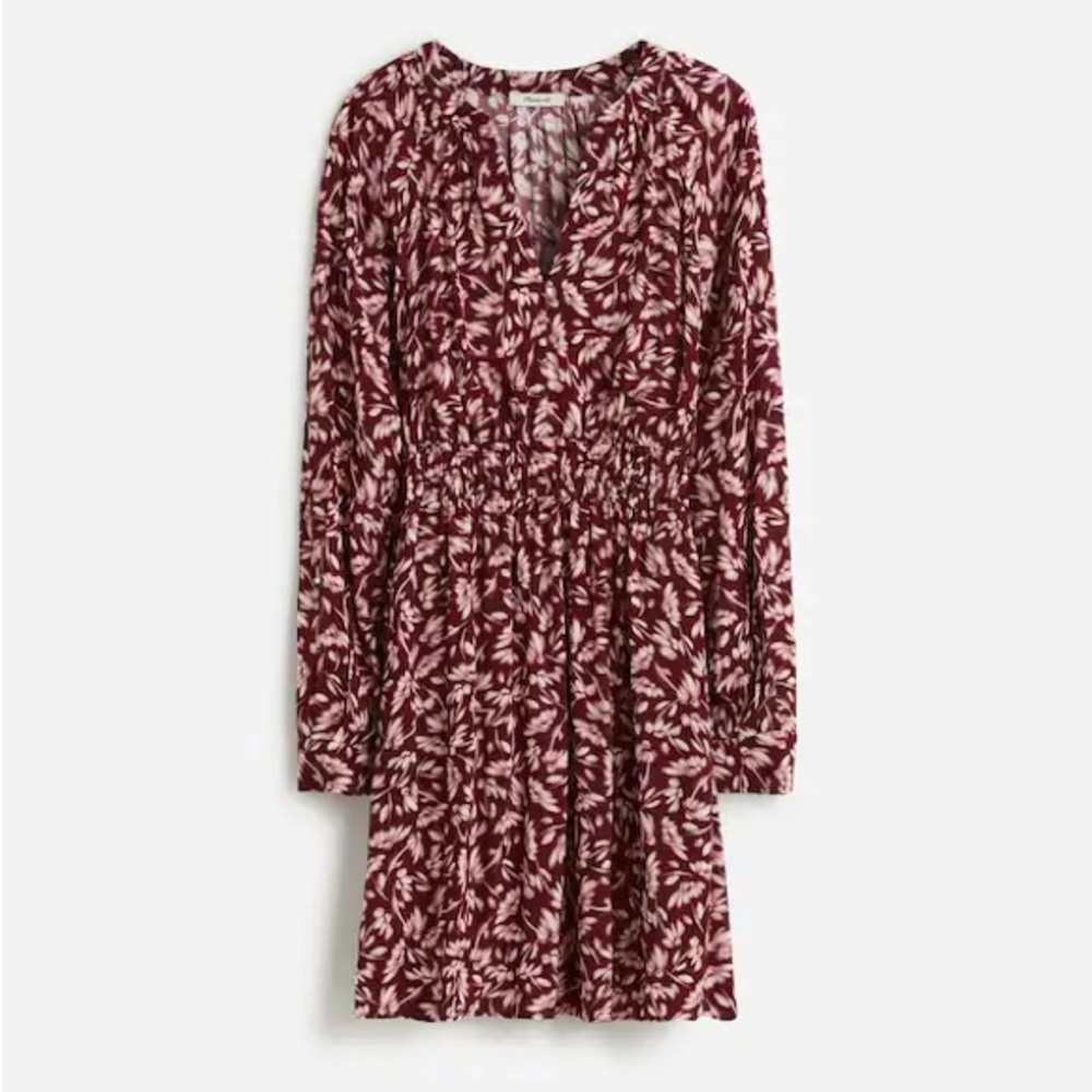 Madewell Smocked Y-Neck Mini Dress In Floral